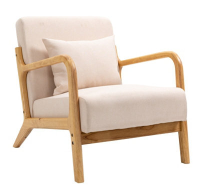 Nordlys Solid Wood And Beige Fabric Lounge Chair Countryside Style Living Room - image 1