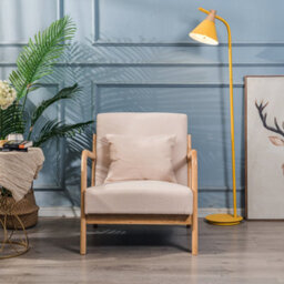 Nordlys Solid Wood And Beige Fabric Lounge Chair Countryside Style Living Room - thumbnail 7