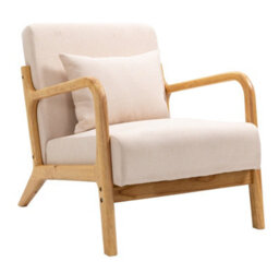 Nordlys Solid Wood And Beige Fabric Lounge Chair Countryside Style Living Room - thumbnail 2