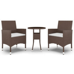 Berkfield 3 Piece Garden Bistro Set Poly Rattan And Tempered Glass Brown - thumbnail 2
