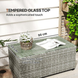 Wyld Haus Vimi 90Cm Light Grey Rattan Side Table With Tempered Glass Top - thumbnail 6