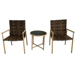 3 Piece Patio Bistro Set, Garden Rattan Furniture Table Chair Set, Weather Resistant Pe Furniture Set, Leather Effect - Brown - thumbnail 1