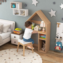 Costway 2-In-1 Kids Table And Chair Set House-Shaped Wooden Desk With Ample Storage - thumbnail 4