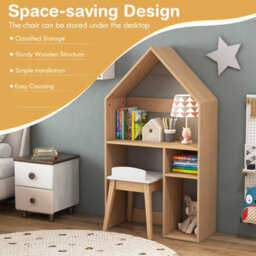 Costway 2-In-1 Kids Table And Chair Set House-Shaped Wooden Desk With Ample Storage - thumbnail 7
