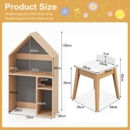 Costway 2-In-1 Kids Table And Chair Set House-Shaped Wooden Desk With Ample Storage - thumbnail 3