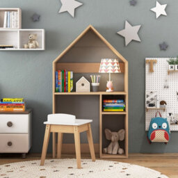 Costway 2-In-1 Kids Table And Chair Set House-Shaped Wooden Desk With Ample Storage