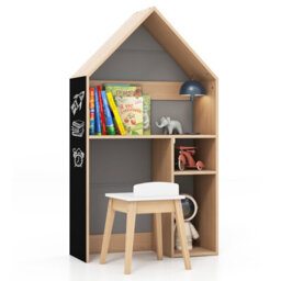Costway 2-In-1 Kids Table And Chair Set House-Shaped Wooden Desk With Ample Storage - thumbnail 2