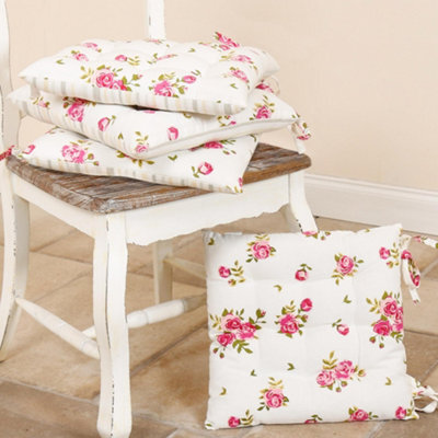 Dibor Set Of 4 Vintage Pink Floral Indoor Furniture Dining Chair Seat Pad Cushions - image 1