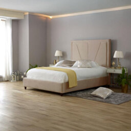 Slumbre Adore Living Coffee Plush Velvet Geometric Upholstered Panel Bed With Orthopaedic Mattress