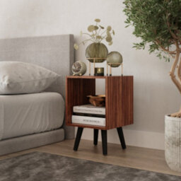 Urbn-Living Urbnliving 30Cm Height Teak Wooden Storage Cube Bookcase Scandinavian Style Black Legs Living Room Bedroom - thumbnail 3