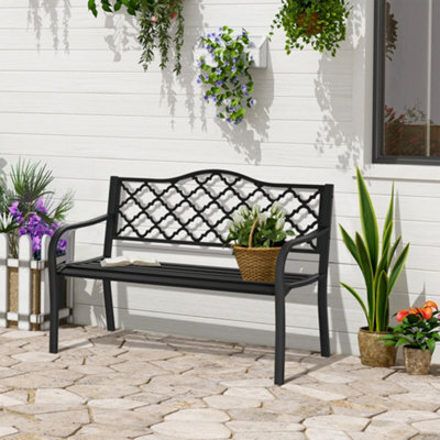 Outsunny 2-Seater Garden Bench Cast Iron Patio Antique Loveseat W/ Armrest - image 1