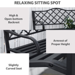 Outsunny 2-Seater Garden Bench Cast Iron Patio Antique Loveseat W/ Armrest - thumbnail 5