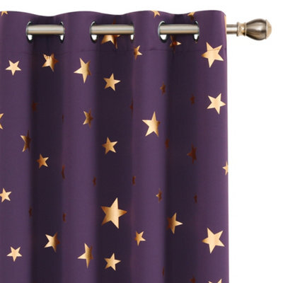 Deconovo Blackout Thermal Insulated Noise Reducing Curtains, Gold Star Foil Printed Curtains W46 X L90 Inch, Purple Grape, 1 Pair - image 1