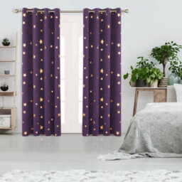 Deconovo Blackout Thermal Insulated Noise Reducing Curtains, Gold Star Foil Printed Curtains W46 X L90 Inch, Purple Grape, 1 Pair - thumbnail 3