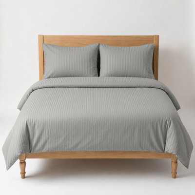 Oxford Homeware Silver Double Stripe Duvet Cover & Pillowcases Set, 3 Piece, Soft & Easy Care Bedding, Duvet Cover Set - image 1