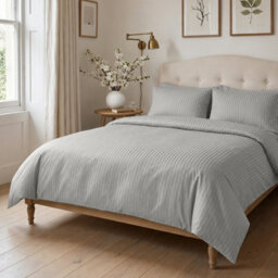 Oxford Homeware Silver Double Stripe Duvet Cover & Pillowcases Set, 3 Piece, Soft & Easy Care Bedding, Duvet Cover Set - thumbnail 4