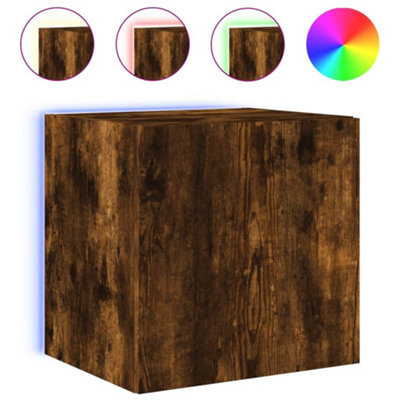 Berkfield Durable Tv Wall Cabinet With Led Lights Smoked Oak 40.5X35X40 Cm - image 1