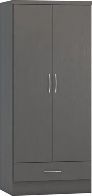Seconique Nevada 2 Door 1 Drawer Wardrobe In 3D Effect Grey - image 1