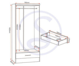 Seconique Nevada 2 Door 1 Drawer Wardrobe In 3D Effect Grey - thumbnail 5