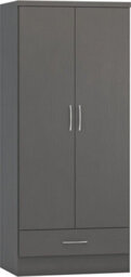 Seconique Nevada 2 Door 1 Drawer Wardrobe In 3D Effect Grey - thumbnail 1