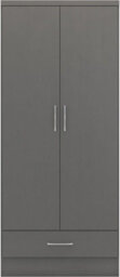 Seconique Nevada 2 Door 1 Drawer Wardrobe In 3D Effect Grey - thumbnail 2
