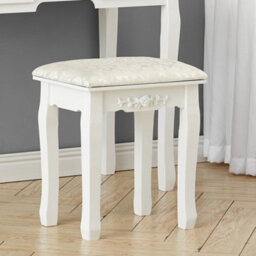 White Wooden Upholstered Makeup Stool Soft Padded Seat - thumbnail 3