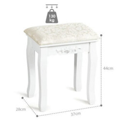 White Wooden Upholstered Makeup Stool Soft Padded Seat - thumbnail 2