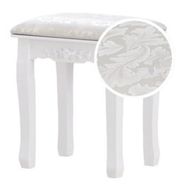 White Wooden Upholstered Makeup Stool Soft Padded Seat - thumbnail 1