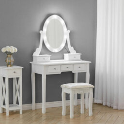 White Wooden Upholstered Makeup Stool Soft Padded Seat - thumbnail 5