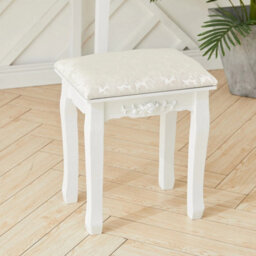 White Wooden Upholstered Makeup Stool Soft Padded Seat - thumbnail 4