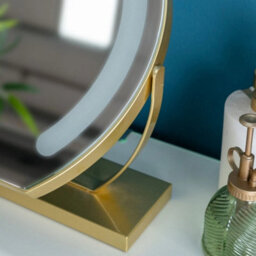 Large Gold Led Illuminated Free Standing Vanity Mirror Dressing Room Stand Light - thumbnail 3