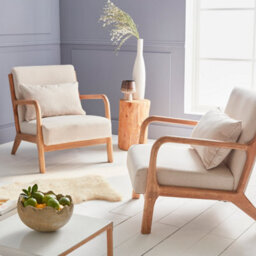 Sweeek - Scandi-Style Wooden Armchair With Cushion Beige 65X80X79 Cm - Lorens - thumbnail 7