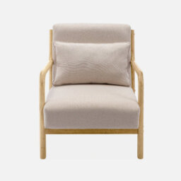 Sweeek - Scandi-Style Wooden Armchair With Cushion Beige 65X80X79 Cm - Lorens - thumbnail 2