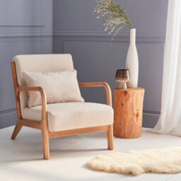 Sweeek - Scandi-Style Wooden Armchair With Cushion Beige 65X80X79 Cm - Lorens