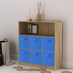 Urbn-Living Oak, Dark Blue - Wide 7-Cube Bookcase With Drawers - thumbnail 3