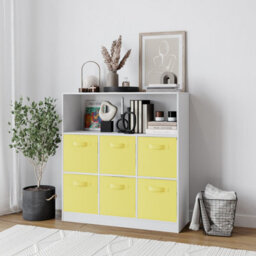 Urbn-Living Oak, Dark Blue - Wide 7-Cube Bookcase With Drawers - thumbnail 9