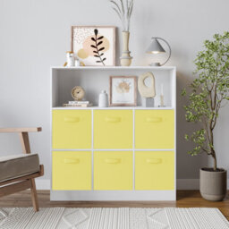 Urbn-Living Oak, Dark Blue - Wide 7-Cube Bookcase With Drawers - thumbnail 8