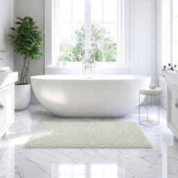 Moonlight Bedding Plush Chenille Bathroom Floor Mat Non-Slip Quick-Dry Absorbent Bathroom & Doorway Shower Rug White 60X90 Cm - thumbnail 1
