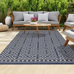 Homeart Outdoor Rugs Easy Cleaning Area Rugs For Balcony,garden,picnic,uv Weather Resistant D.blue Cream, 140 X 200 Cm