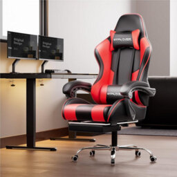 Gtplayer Gaming Chair With Footrest, Massage Computer Chairs For Adults, Ergonomic High Back Height Adjustable Pc Chair, Red - thumbnail 2