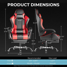 Gtplayer Gaming Chair With Footrest, Massage Computer Chairs For Adults, Ergonomic High Back Height Adjustable Pc Chair, Red - thumbnail 3