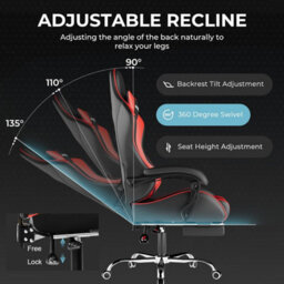 Gtplayer Gaming Chair With Footrest, Massage Computer Chairs For Adults, Ergonomic High Back Height Adjustable Pc Chair, Red - thumbnail 4