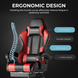 Gtplayer Gaming Chair With Footrest, Massage Computer Chairs For Adults, Ergonomic High Back Height Adjustable Pc Chair, Red - thumbnail 7