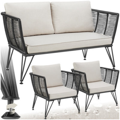 Tectake Garden Furniture Set Sundo - 2 Armchairs, Sofa, Thick Cushions, Removable Cushion Covers - Anthracite - 1 - image 1