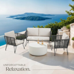 Tectake Garden Furniture Set Sundo - 2 Armchairs, Sofa, Thick Cushions, Removable Cushion Covers - Anthracite - 1 - thumbnail 8