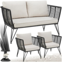 Tectake Garden Furniture Set Sundo - 2 Armchairs, Sofa, Thick Cushions, Removable Cushion Covers - Anthracite - 1