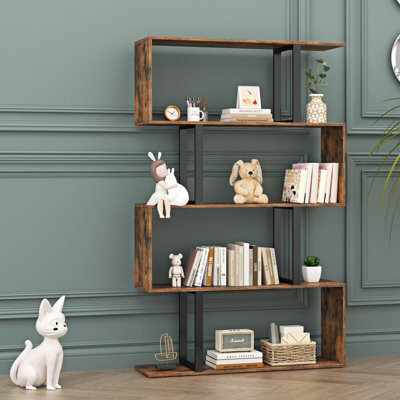 Wooden S-Shaped Bookcase Living Room Modern Display Shelves Storage Unit Divider - image 1
