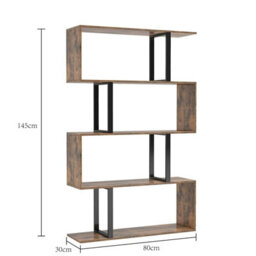 Wooden S-Shaped Bookcase Living Room Modern Display Shelves Storage Unit Divider - thumbnail 2