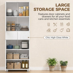 Kitchen Cupboard Storage Cabinet Push Open Doors And Drawers, White - thumbnail 5