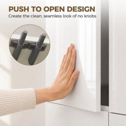 Kitchen Cupboard Storage Cabinet Push Open Doors And Drawers, White - thumbnail 3